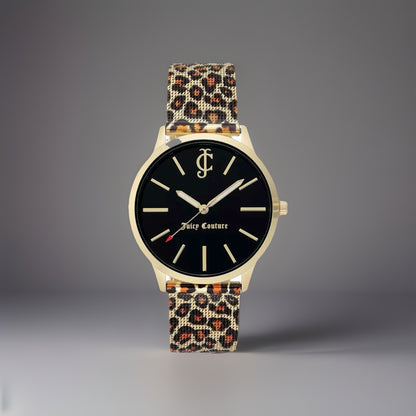 NEW Leopard Print JUICY COUTURE Quartz Watch Blk/Gold Dial Mesh Adjustable Band
