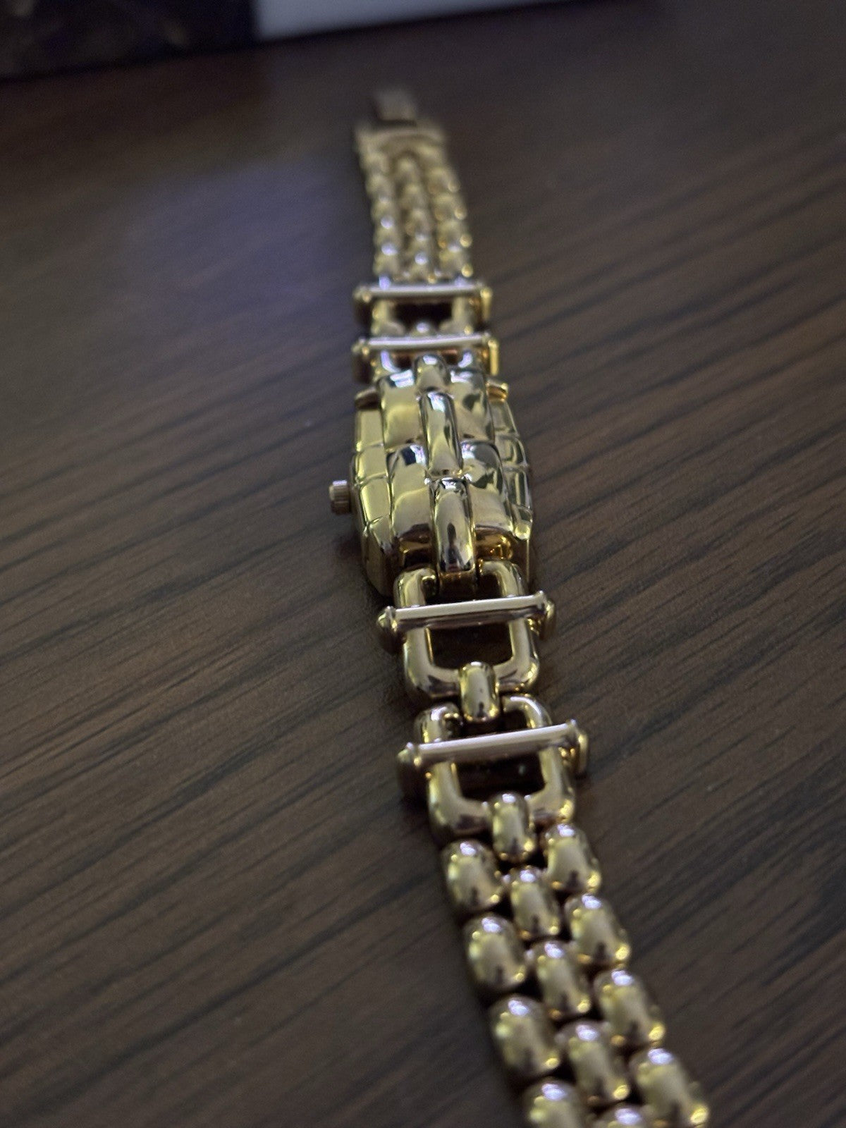 GRUEN Vintage Gold Tone Peekaboo Hidden Face Pearl Dial Slide Out Bracelet Watch