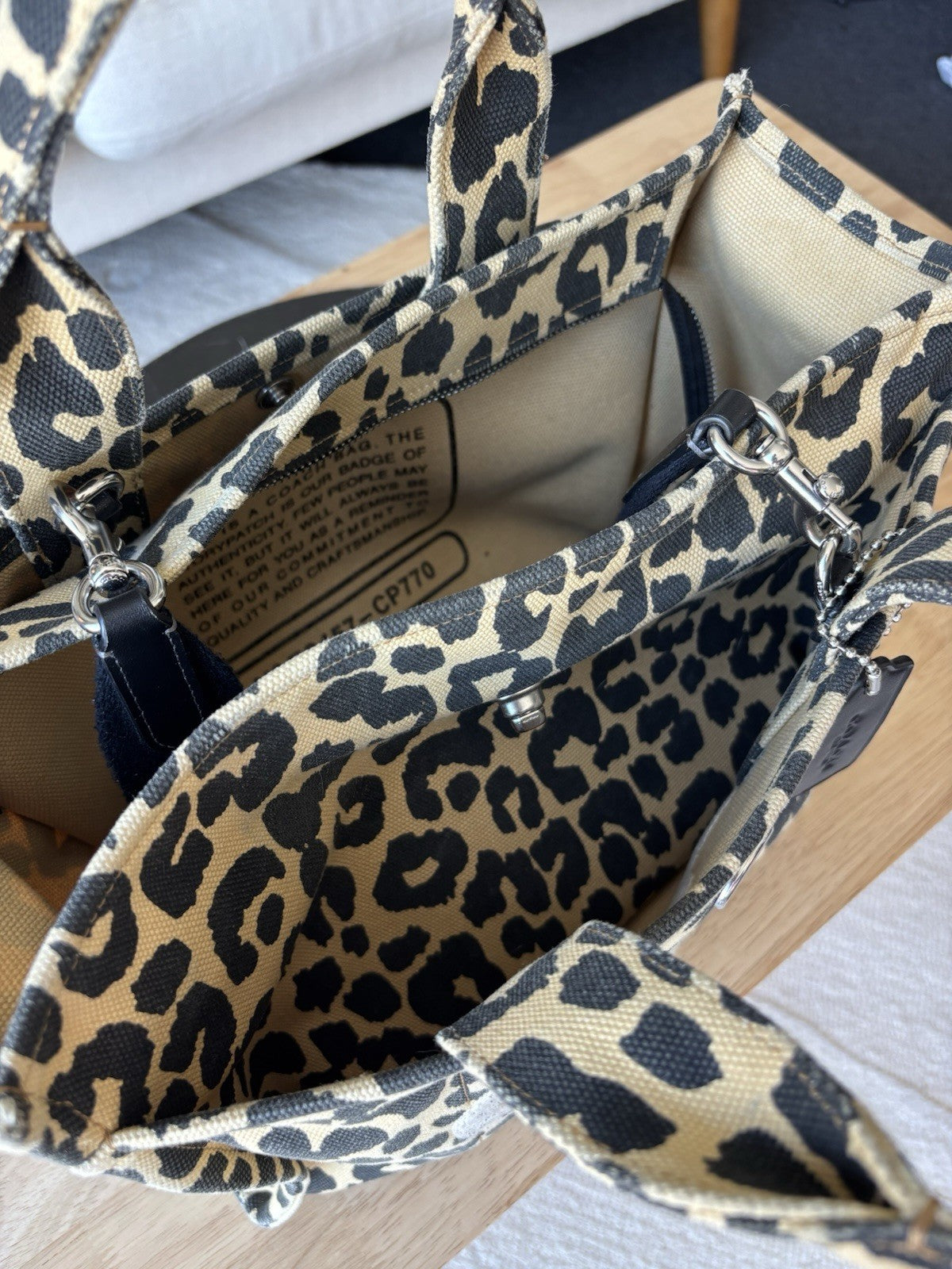 COACH Cargo Tote 26 Leopard Print Cotton Canvas Crossbody Bag CP769 (org $395)