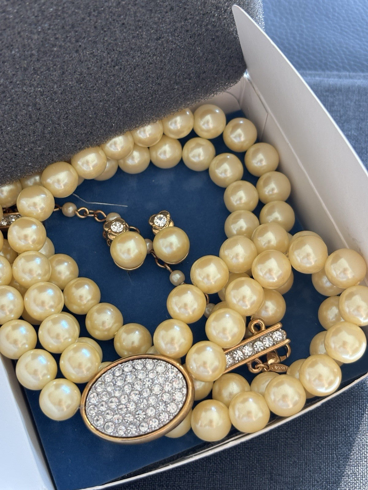 Elevated Vintage AVON Faux Pearl Choker & Clip Earring Set 2005 New Box 16.5in