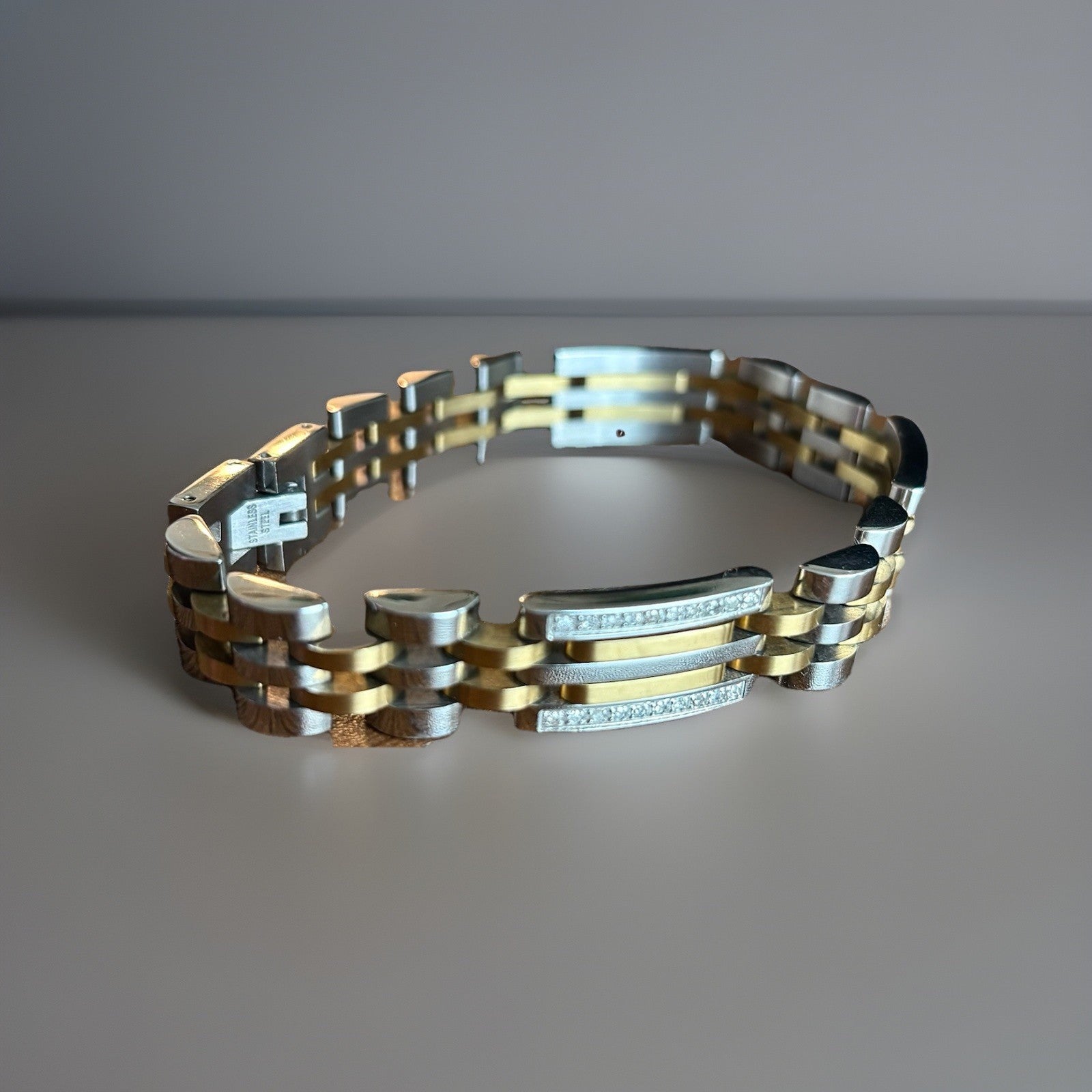 DIAMOND Link Gold Silver Men Bracelet (1/2 ct. t.w.) Stainless Steel (org $650)
