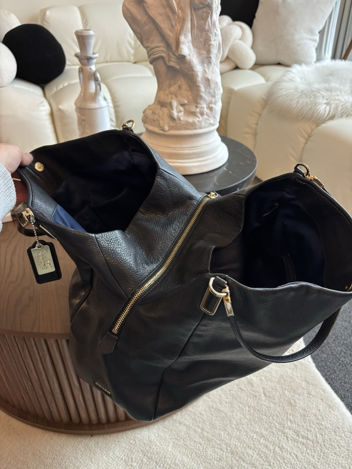 Designer COACH Madison Phoebe Shoulder Bag Black Leather 3Compartment (org $395)