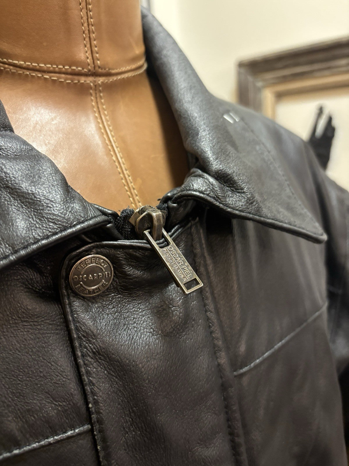 OSCAR PIEL 1980 Designer Leather Biker Bomber Jacket Vintage Eagle USA(org $350)