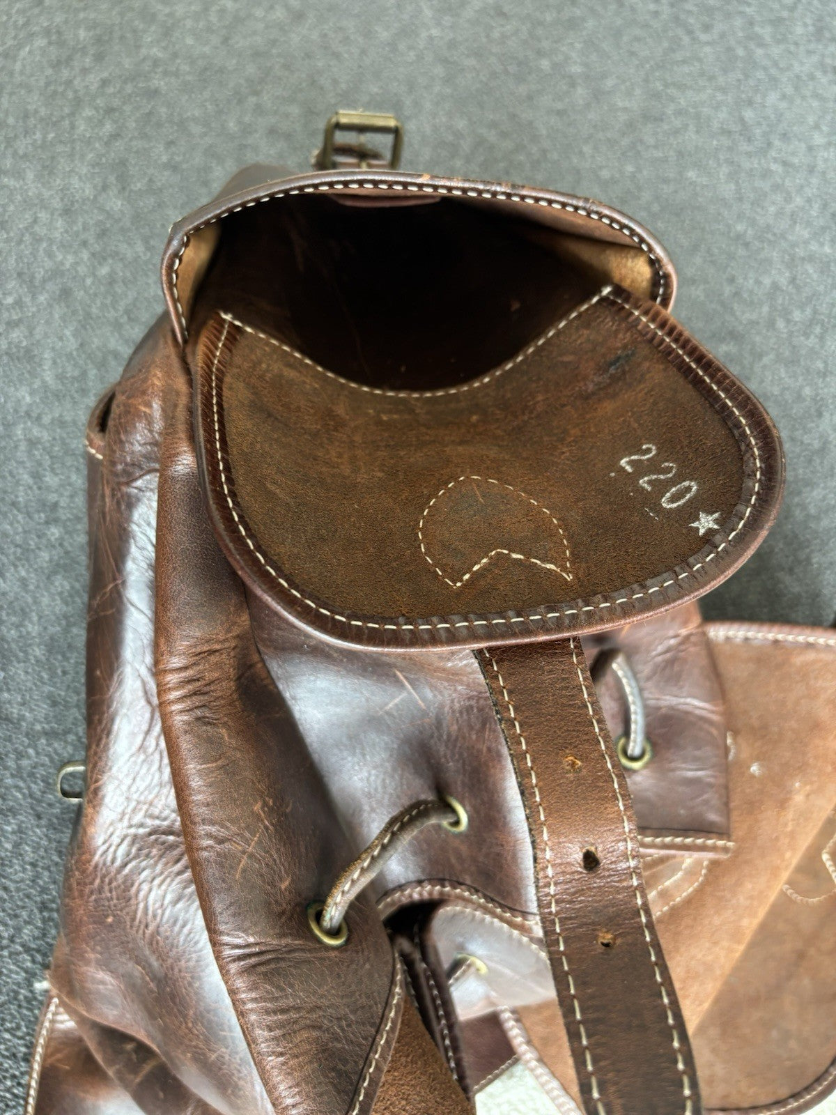 VINTAGE Classic Real Cow Hide Leather Backpack Daypack Brass Hardware Buckles