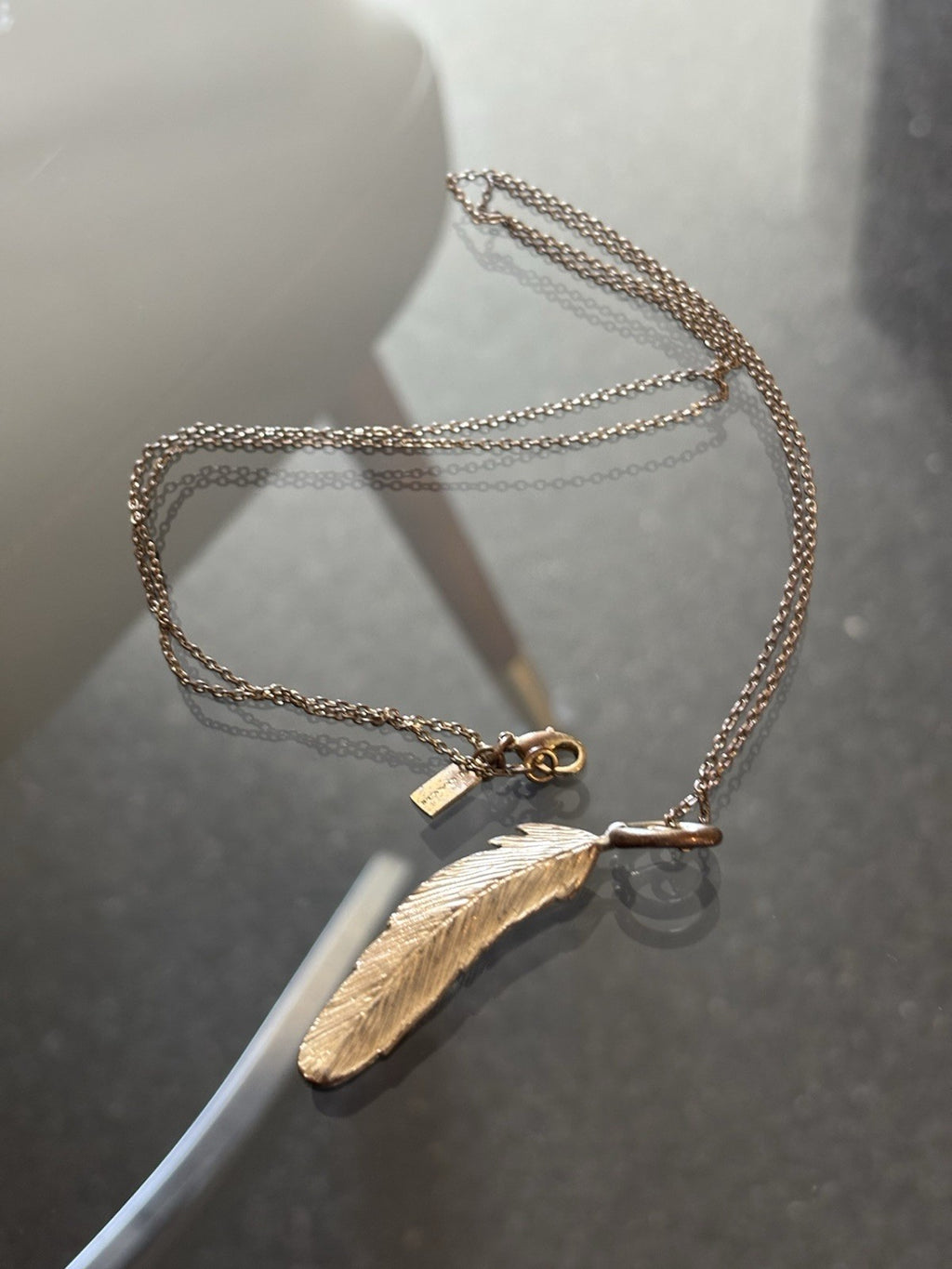 COACH Feather Charm Necklace 22” Rose Gold /Gunmetal Designer Chain (org $150)