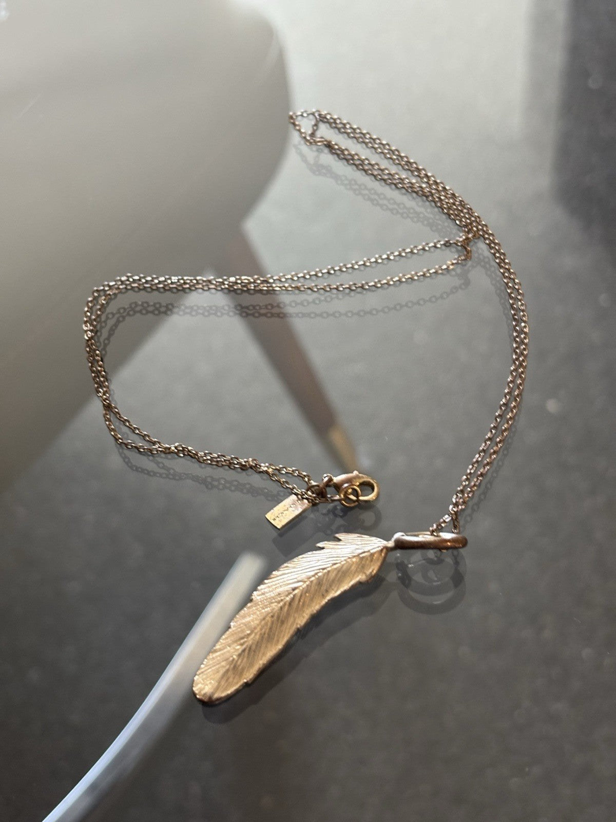 COACH Feather Charm Necklace 22” Rose Gold /Gunmetal Designer Chain (org $150)