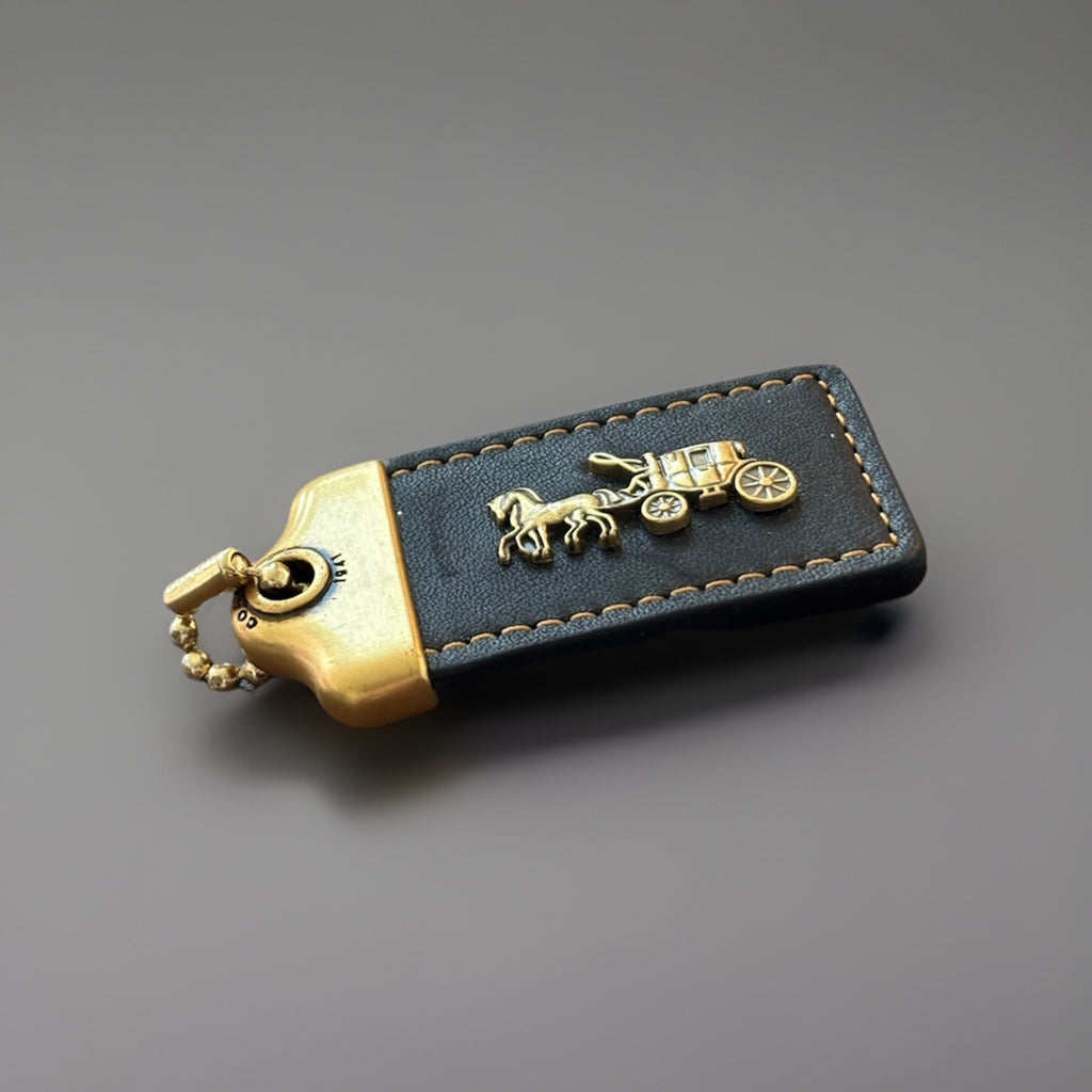COACH 1941 Designer Hanging Tag Horse Carriage Bag Charm Fob Chain Black/Gold