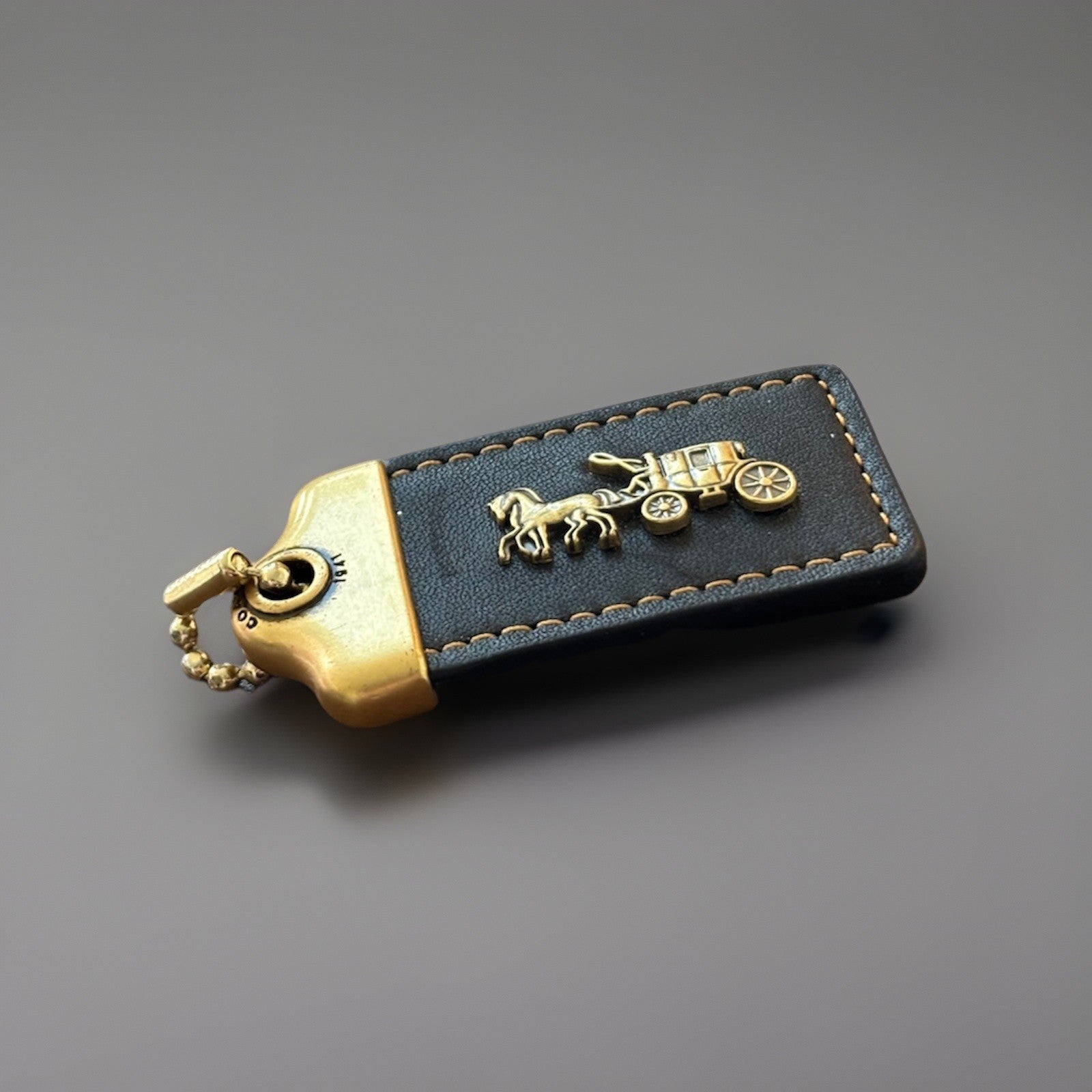 COACH 1941 Designer Hanging Tag Horse Carriage Bag Charm Fob Chain Black/Gold