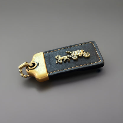 COACH 1941 Designer Hanging Tag Horse Carriage Bag Charm Fob Chain Black/Gold