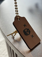 COACH Designer Gold Rexy Charm + Skull Bones Brown Leather Hanging Tag Bag Fob