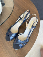 SALVATORE FERRAGAMO Vintage Italy Navy Blue Leather Pumps Heels Shoes USA 7.5 AA