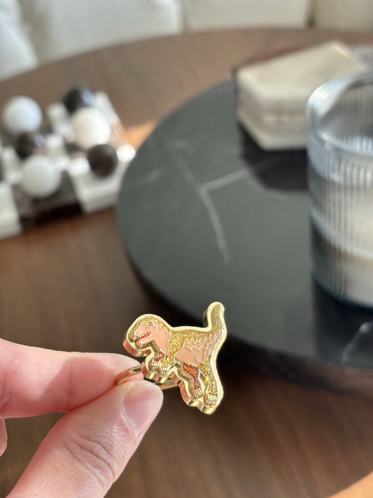 Rare Designer COACH X SEPHORA Collaboration Adjustable Pink Gold Rexy Dino Ring