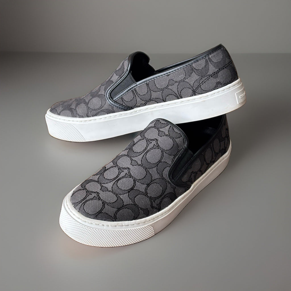Coach Signature C Logo Canvas Slip On Sneakers Charcoal Women Size 11 (org $175)