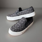 Coach Signature C Logo Canvas Slip On Sneakers Charcoal Women Size 11 (org $175)