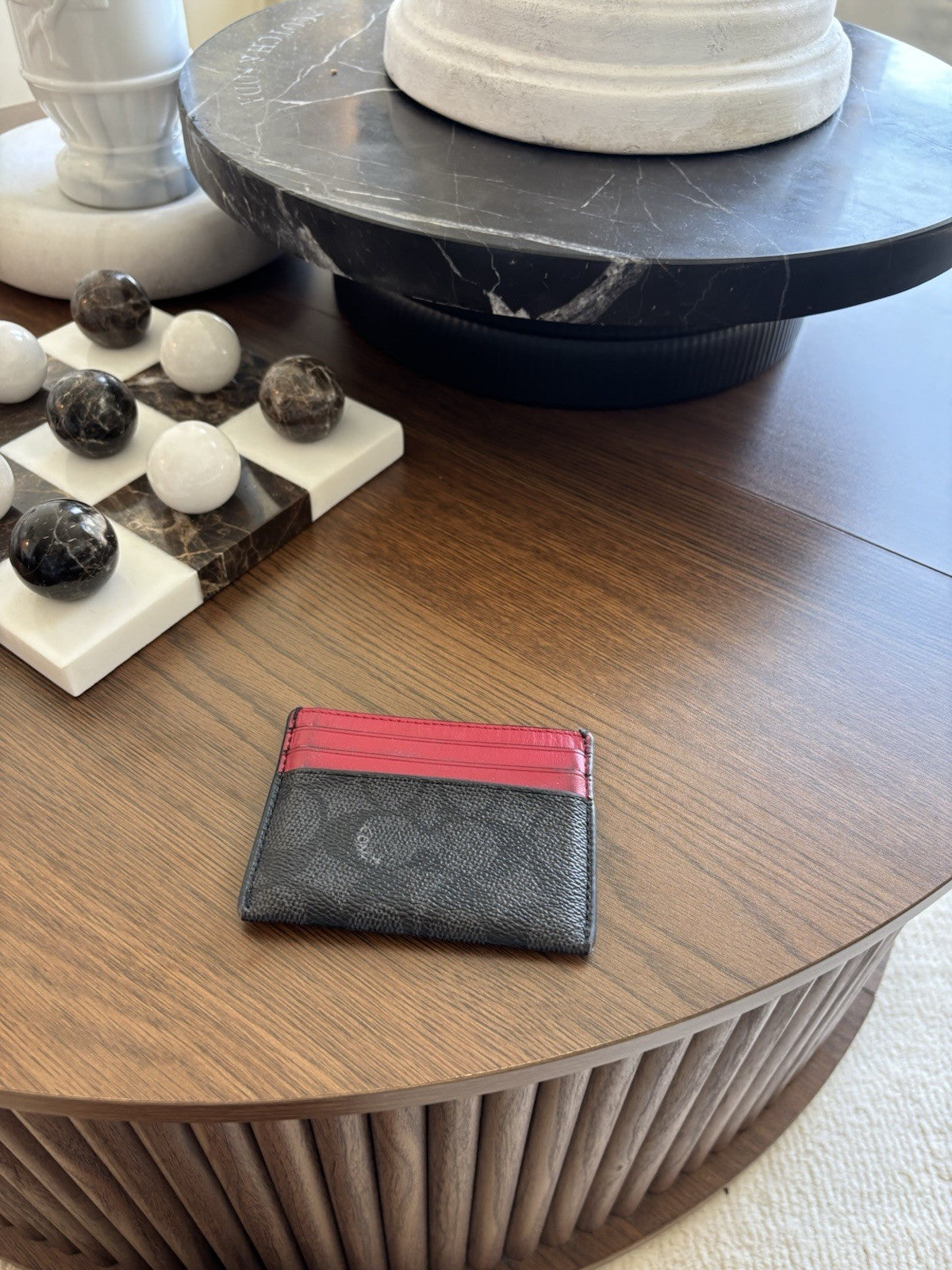 COACH ID Card Case Charcoal Red Signature Wallet Credit/Business Card Holder