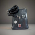 COACH Vintage Black Leather Pouch Crossbody Custom Bottle Cap Pins (org $125)