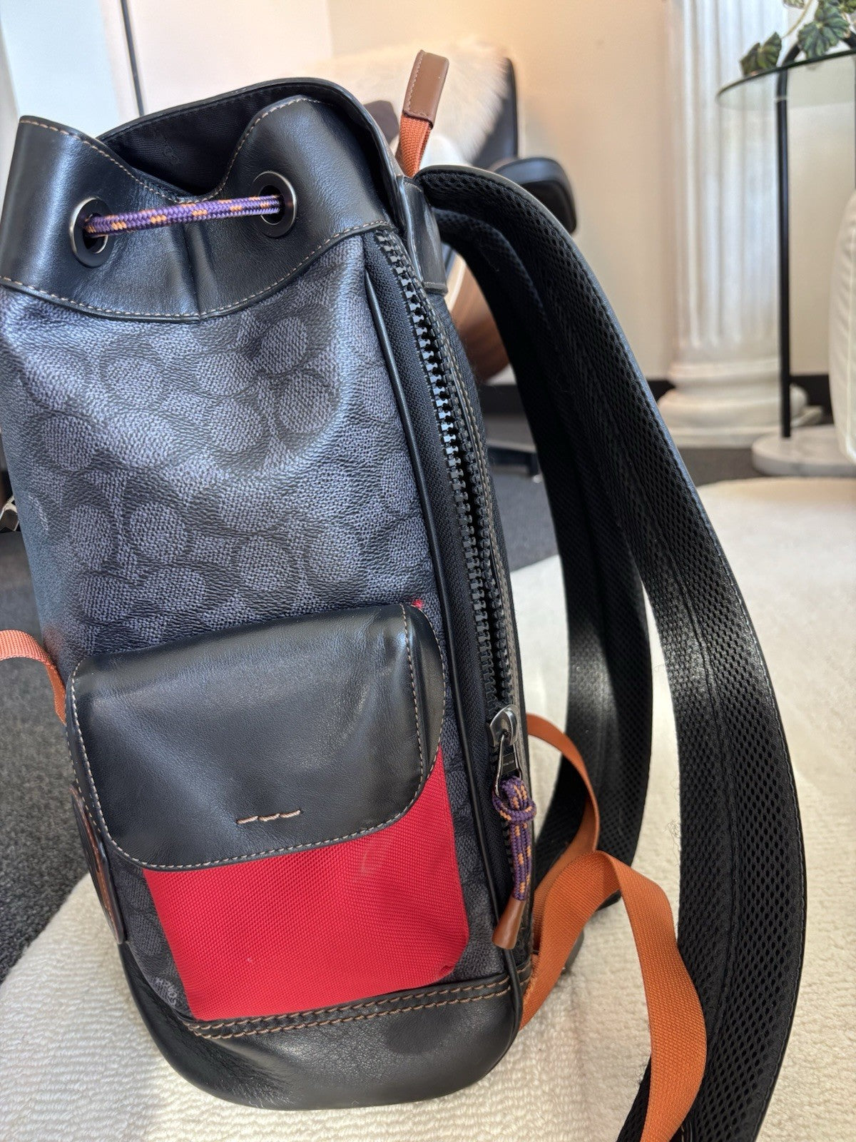 Designer COACH Rivington Backpack Rucksack Signature Leather Red/ Blk (org $595)