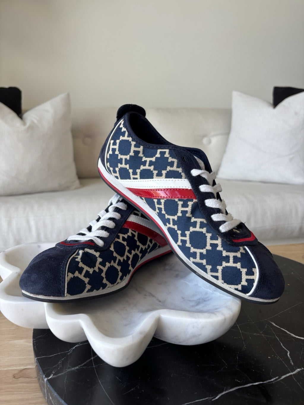 TOMMY HILFIGER 1999 Blue/White/Red Retro Suede H Logo Sneakers Shoes Women 7