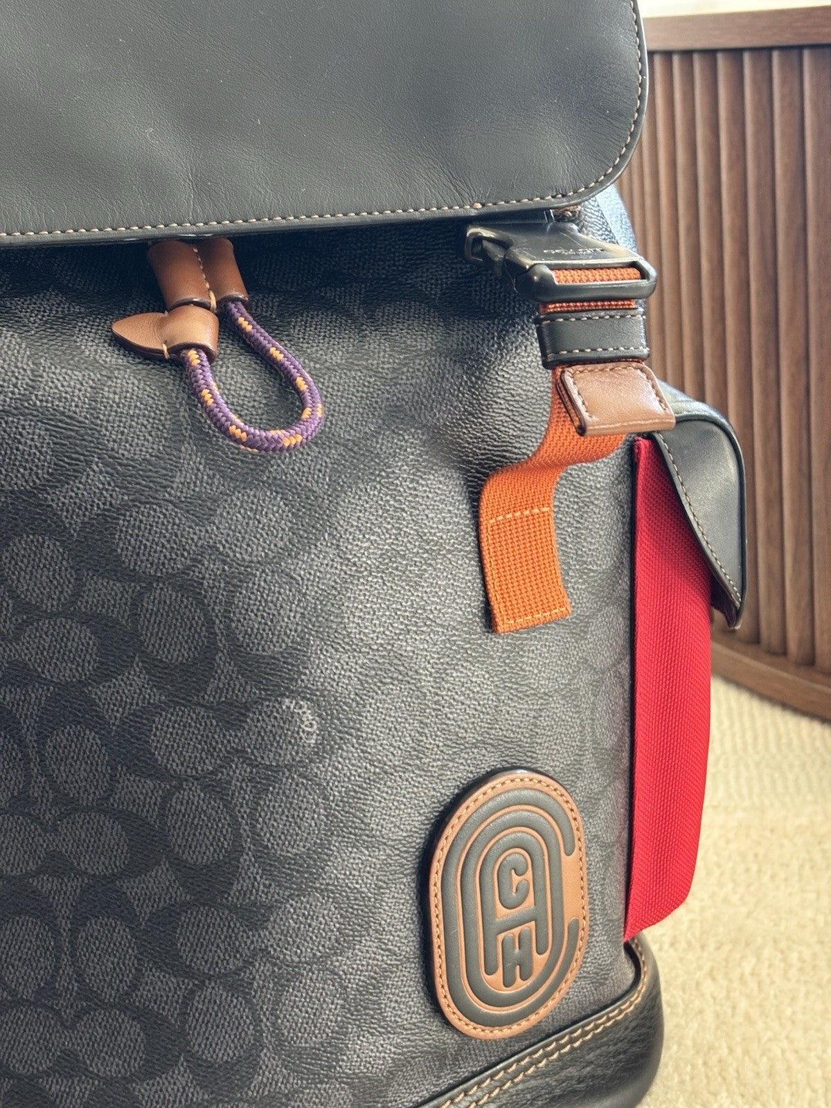 Designer COACH Rivington Backpack Rucksack Signature Leather Red/ Blk (org $595)