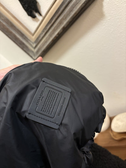 New COACH Runway Sherpa Puffer Coat Jacket Zip Signature Print Blk Size M ($895)