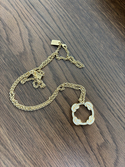 Cute Vintage COACH Gold Plated Pave Crystal Infinity Knot Pendant Necklace Long