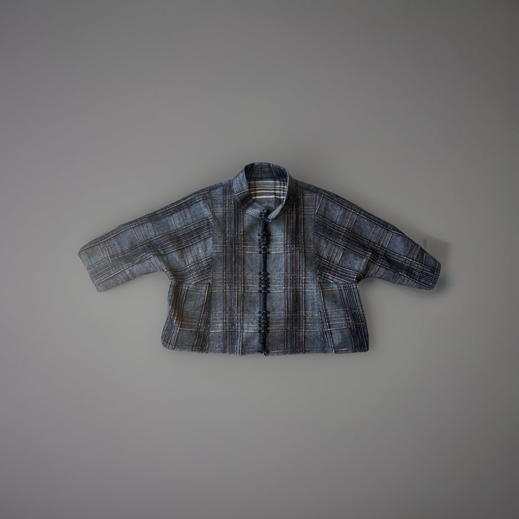 BABETTE 2006 Designer San Francisco Plaid Wool Blend Jacket Gray Zip Up Blazer