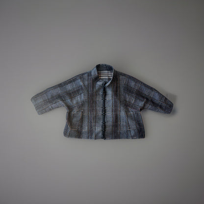 BABETTE 2006 Designer San Francisco Plaid Wool Blend Jacket Gray Zip Up Blazer