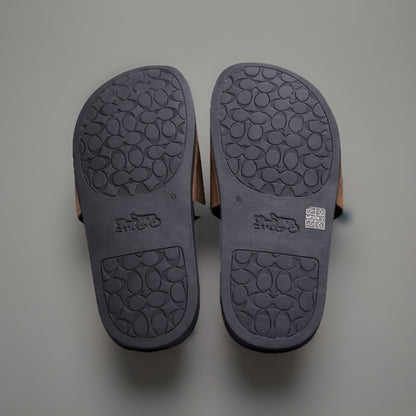 COACH Designer Sport Slide Signature “C” Pool Black/Tan Women Size 6 (org $195)
