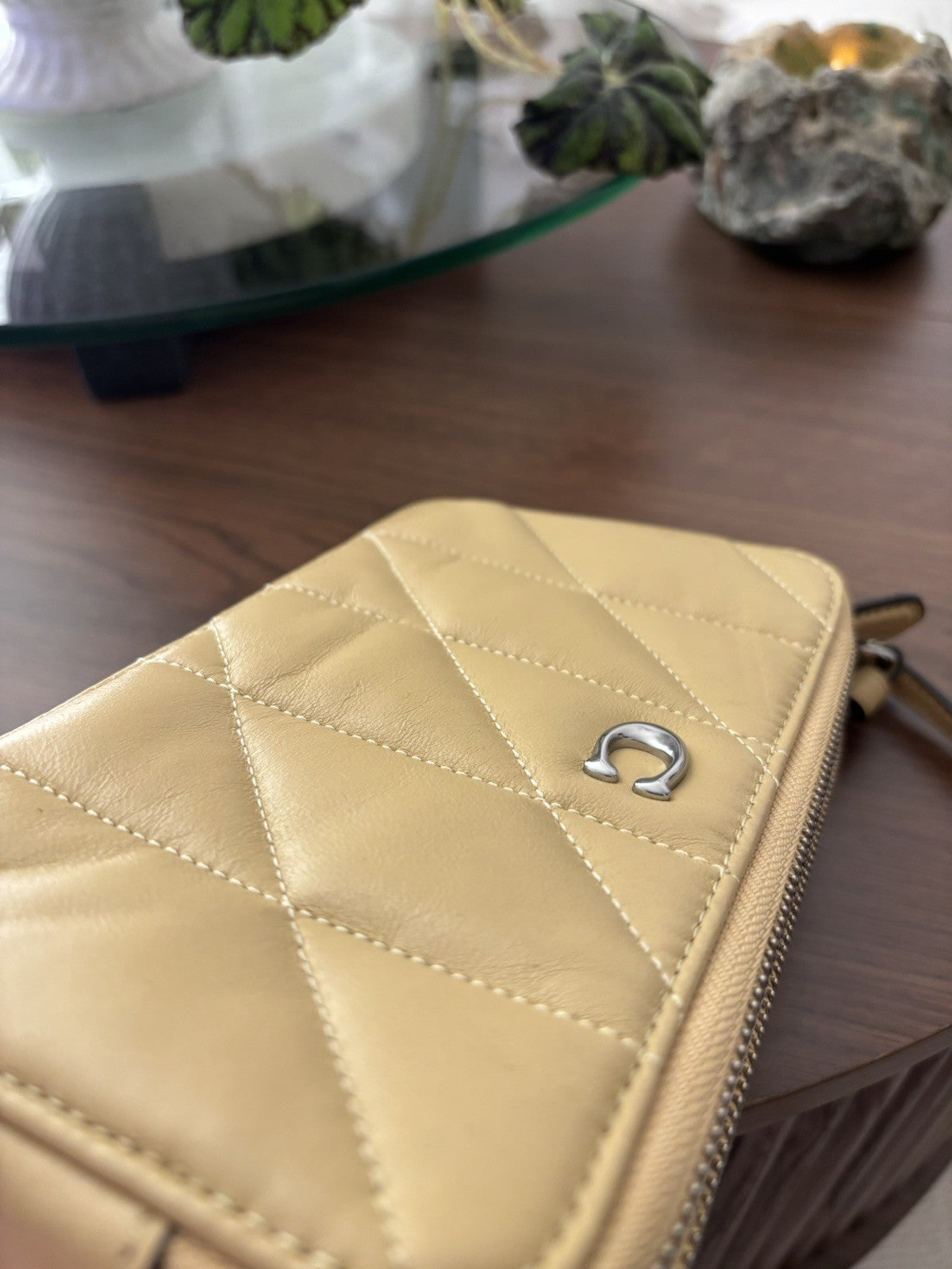 COACH Quilted Pillow Leather Crossbody Wristlet Kira Bag Hay/Yellow (Org $295)