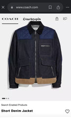 NEW Designer COACH Denim Shearling Jacket Coat Blue Tan Zip Size 50 (org $895)