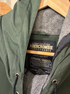 VINTAGE 1990 Abercrombie & Fitch Windbreaker Jacket Green Varsity Stripe Hood XL