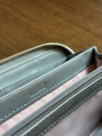 COACH Metallic Leather Stripe/Medallion Zip Around Wallet Charcoal Gray Silver