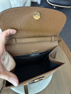 BALLY Brown Crossgrain Leather Shoulder Bag Gold Hardware Logo Purse (org $650)