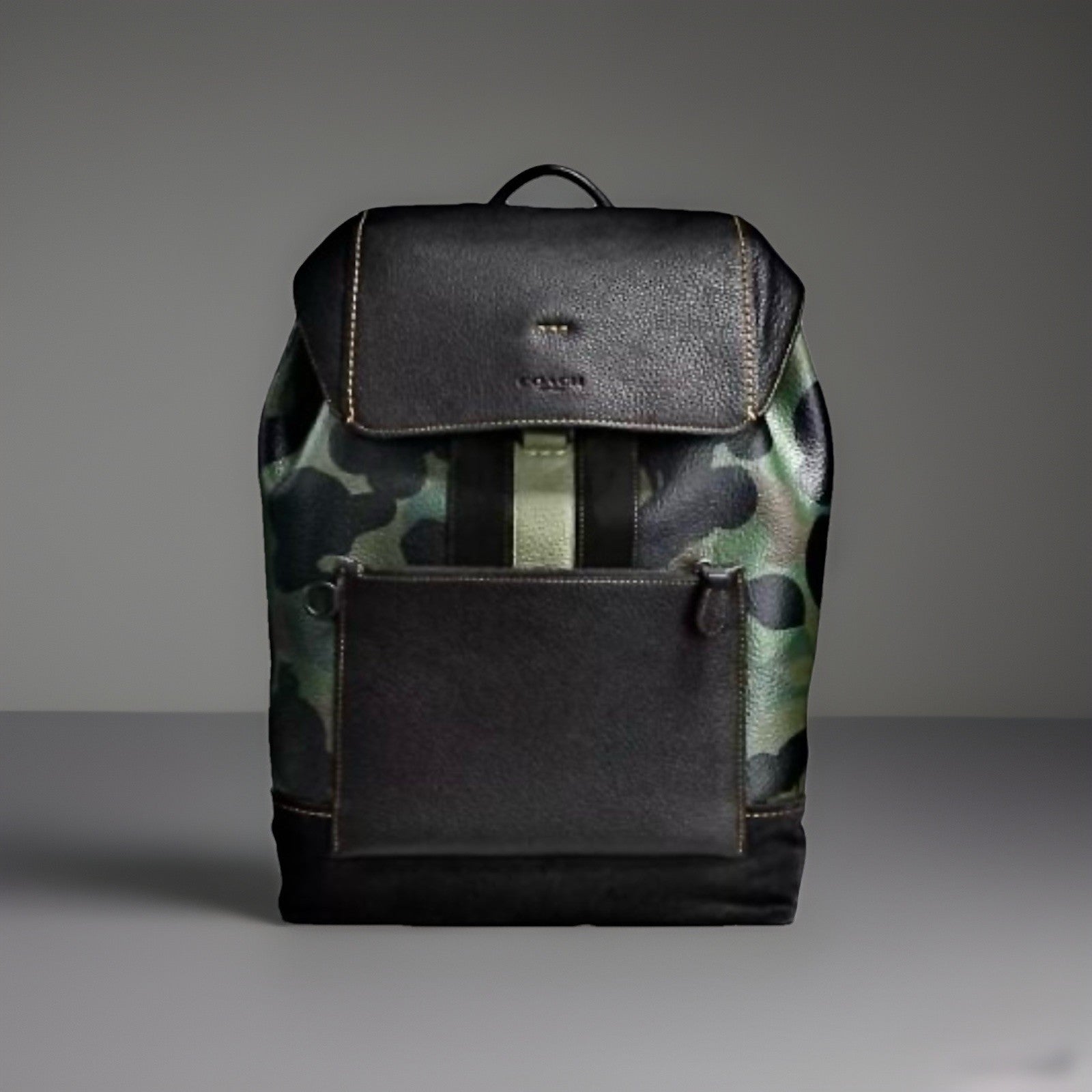 COACH Designer Backpack Rare Camo/black Pebbled Leather Suede Stripe (Org $795)