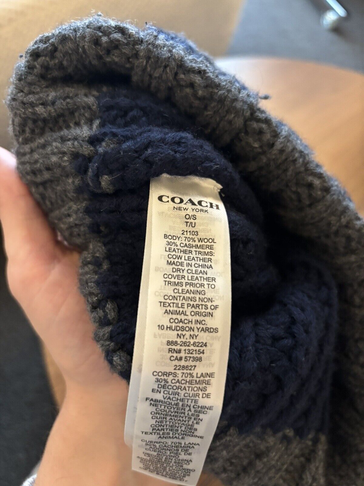 NEW Coach Brand Wool Cashmere Beanie Hat Cap Black, Gray, Navy designer ($150)