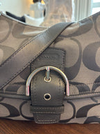 COACH Soho Hobo Shoulder/handbag Gray Metallic Leather/ Jaquard Canvas Signature
