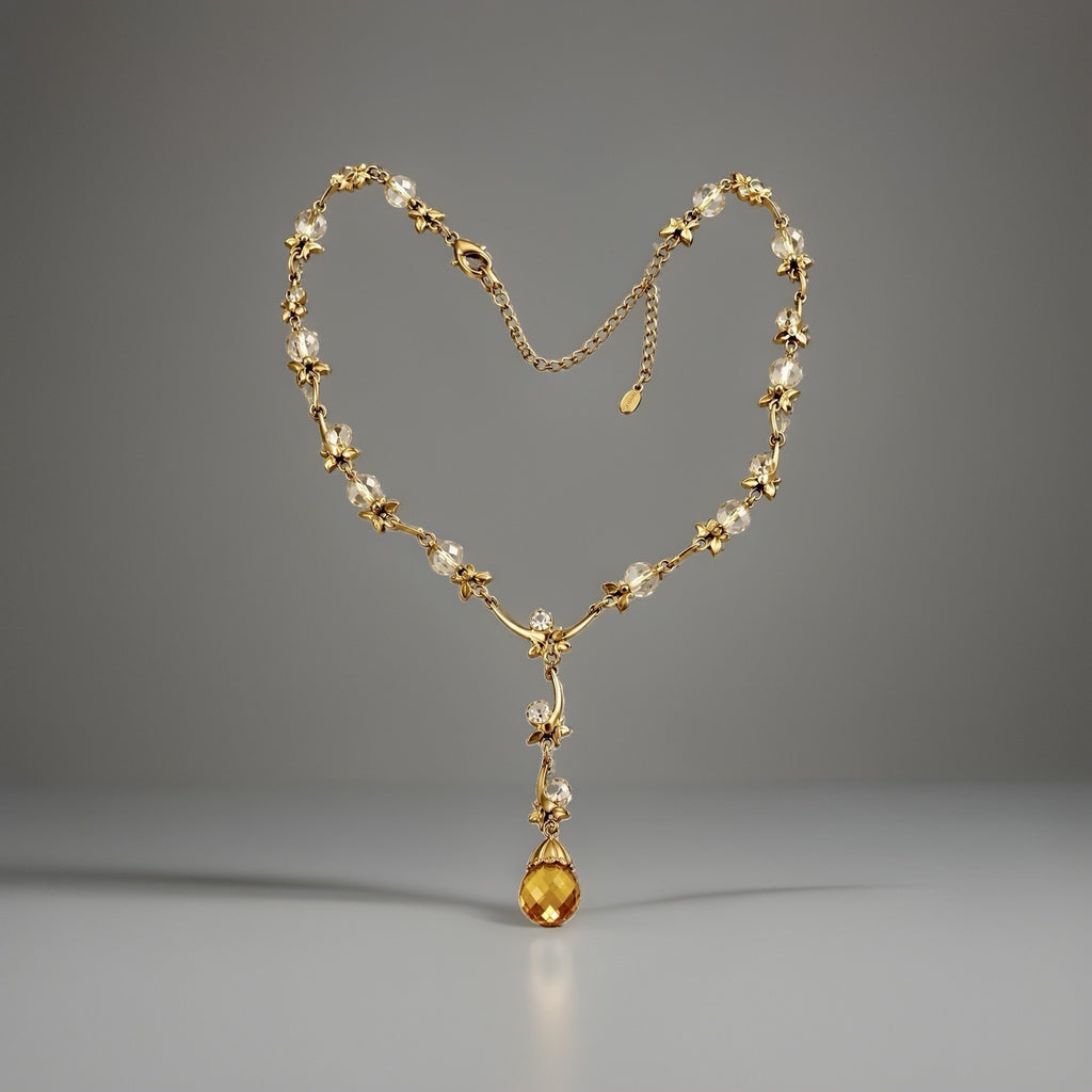 AVON 1980 Vintage Pendant Necklace Nikki Ricci Gold tone Crystal Vine Drop & Box