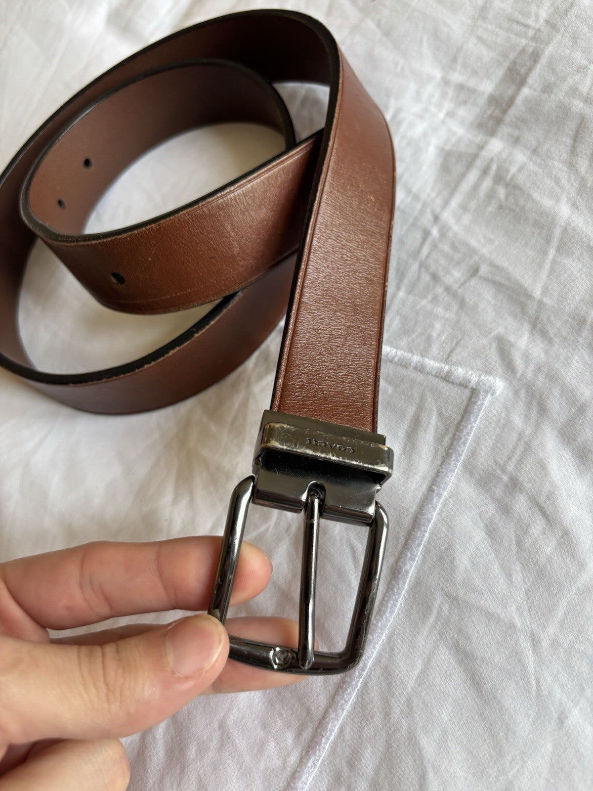 Designer COACH Belt Gun Metal Buckle Mahogany Brown Leather Cut 32 (org $175) ￼