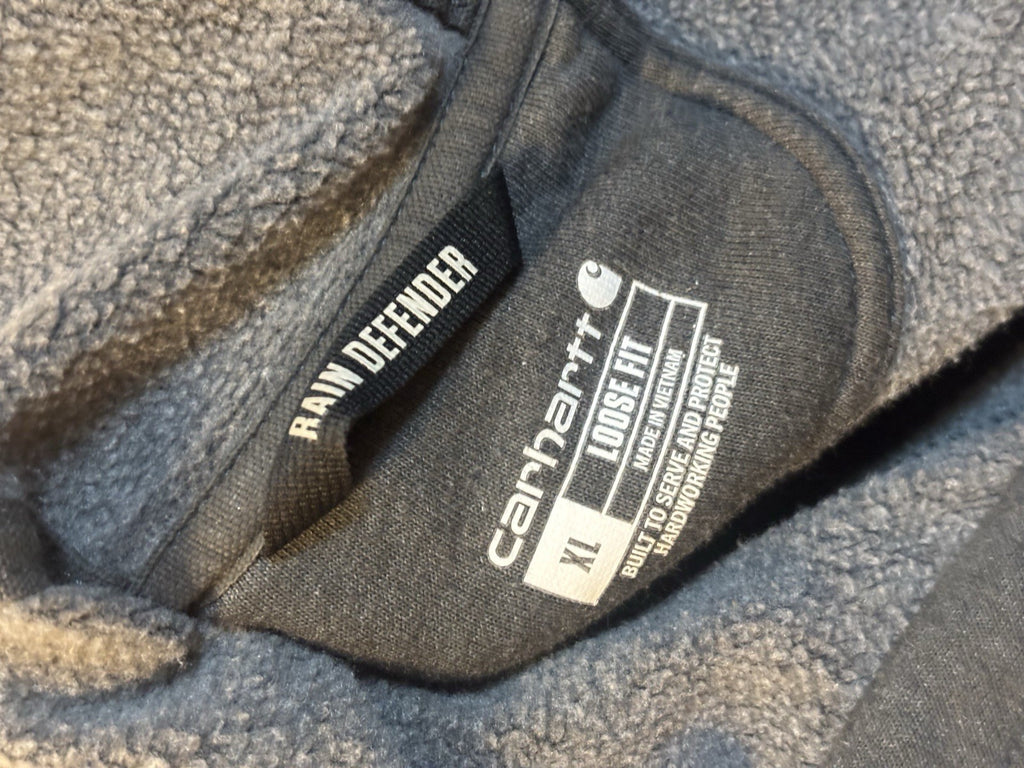 CARHARTT Rain Defender Hoodie Sweatshirt Heavyweight Grey Mens XL Orange Logo