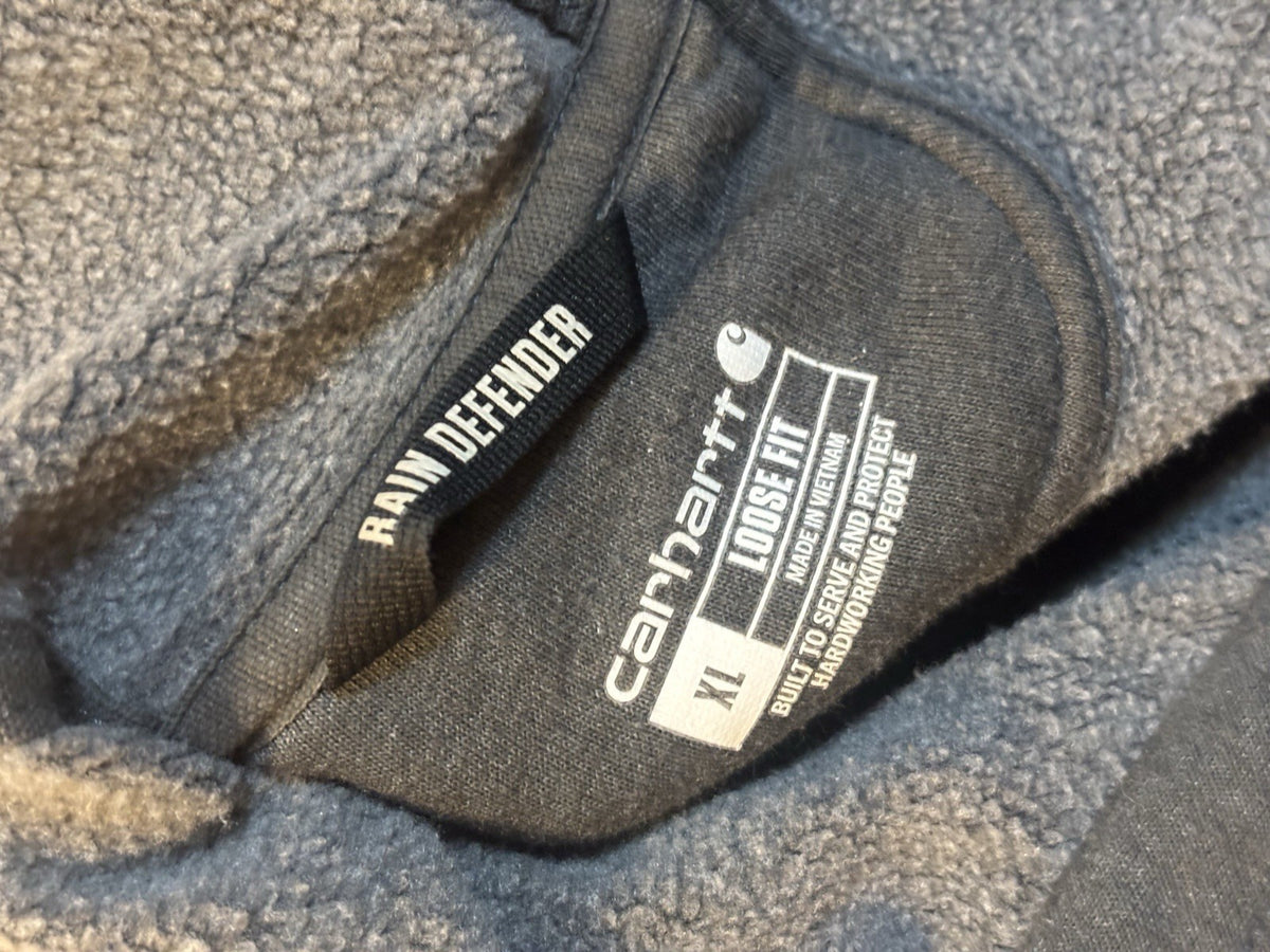 CARHARTT Rain Defender Hoodie Sweatshirt Heavyweight Grey Mens XL Orange Logo