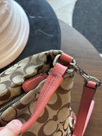 COACH Park Signature Khaki Hobo Handbag Crossbody Orange Pink Leather (org $395)