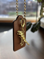 COACH Designer Gold Rexy Charm + Skull Bones Brown Leather Hanging Tag Bag Fob