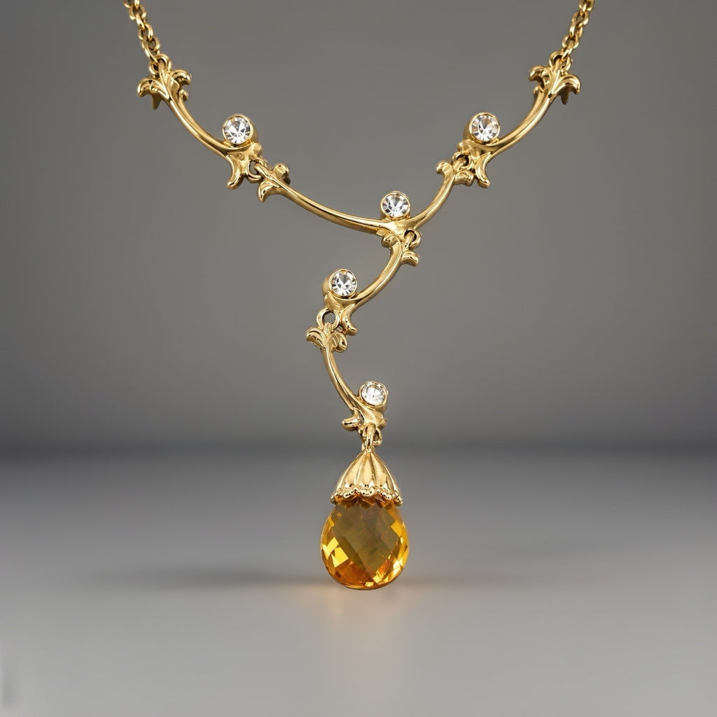 AVON 1980 Vintage Pendant Necklace Nikki Ricci Gold tone Crystal Vine Drop & Box