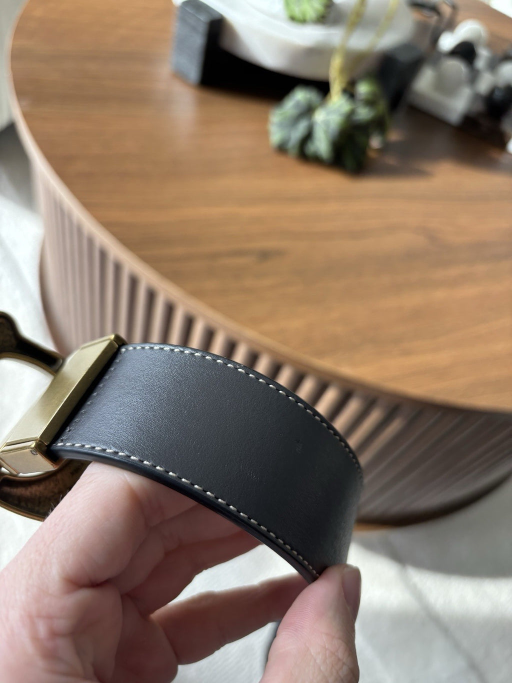 COACH Gold C Belt Reversible Navy Blue/ Grey Leather 38mm Sz 30-32 (Org $250)