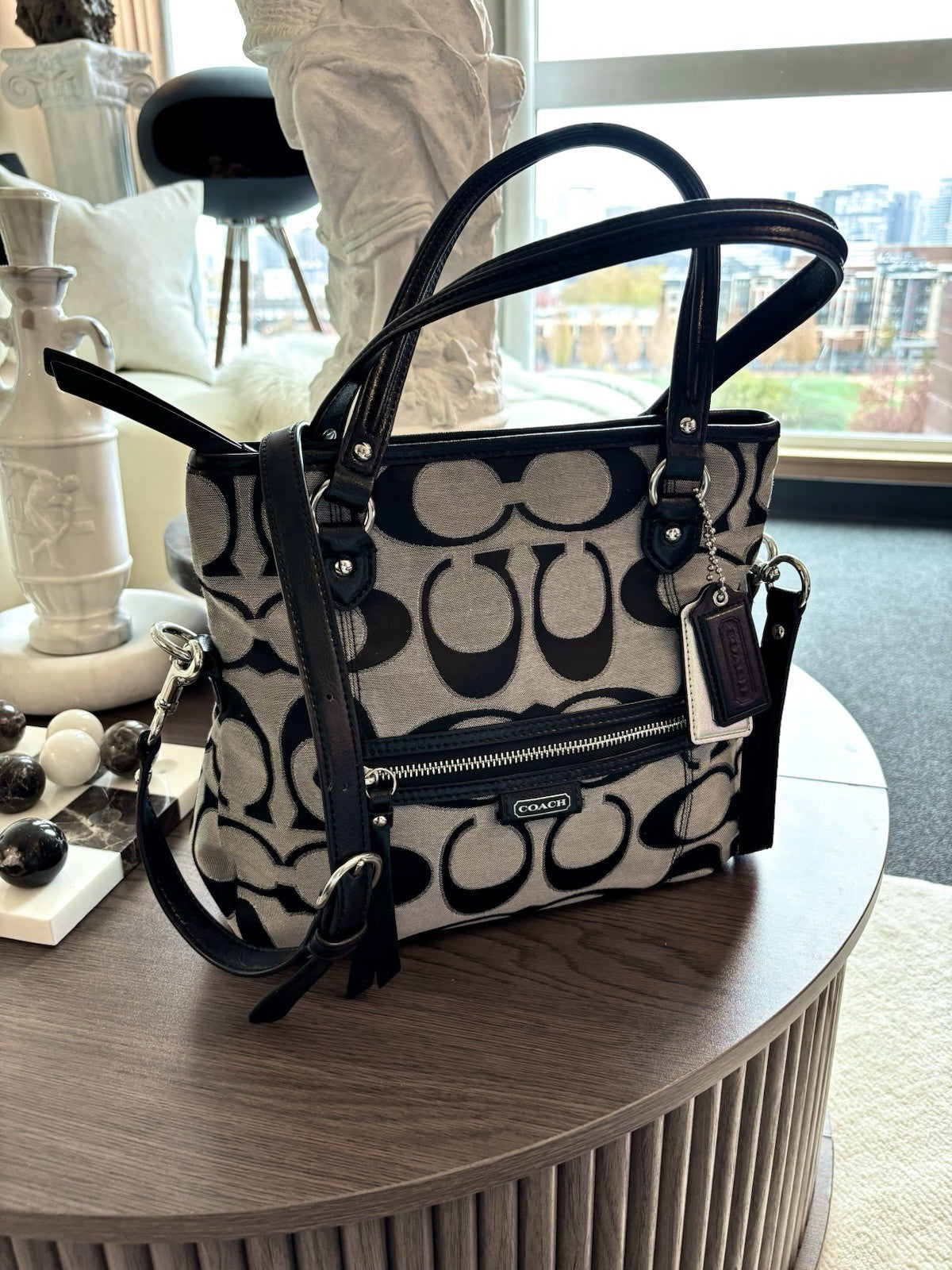 Designer COACH Brand Daisy Outline Signature Mia Crossbody F23940 Silver/Black