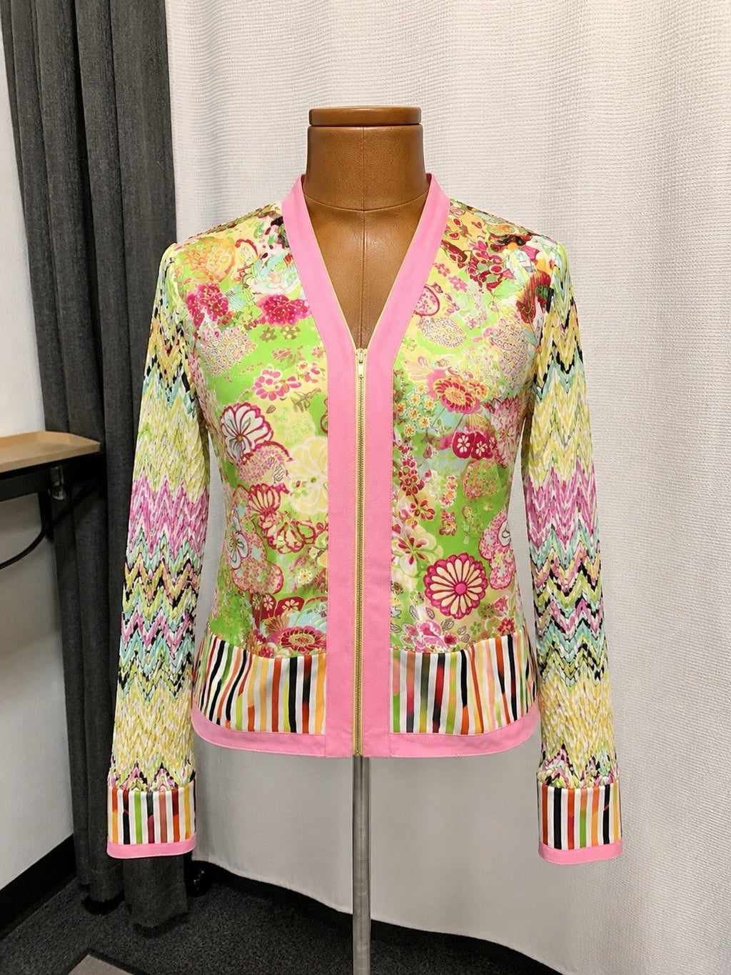 LILLIE RUBIN Vintage 2001 Y2K Fairy Floral Top XL Crinkle Bell Sleeve Zip Blouse