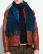Designer COACH scarf 100% cashmere blue $225 warm 72” X 16” navy/denim 12166