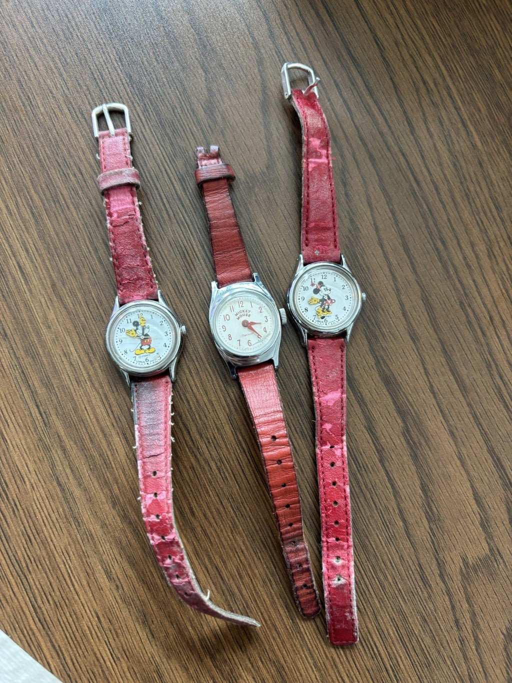 VINTAGE Disney Mickey Mouse Watch Lot (3) Ingersoll Mechanical Lorus Quartz Red