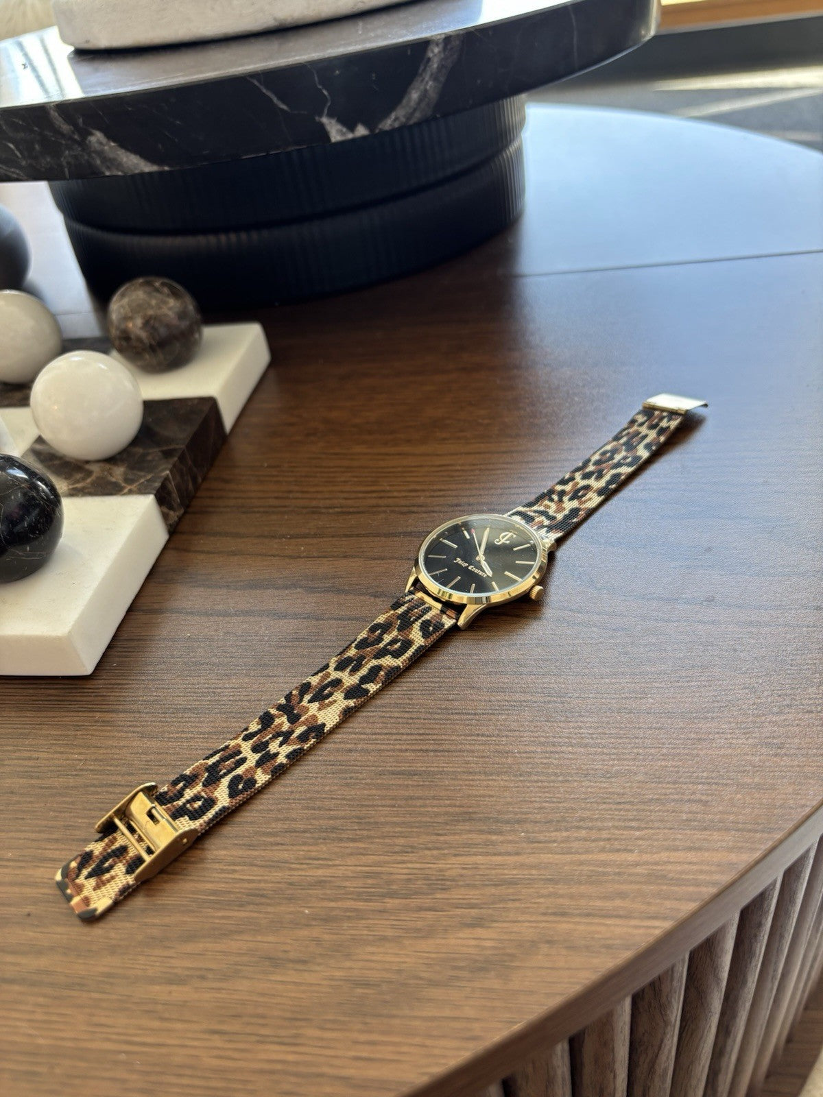 NEW Leopard Print JUICY COUTURE Quartz Watch Blk/Gold Dial Mesh Adjustable Band