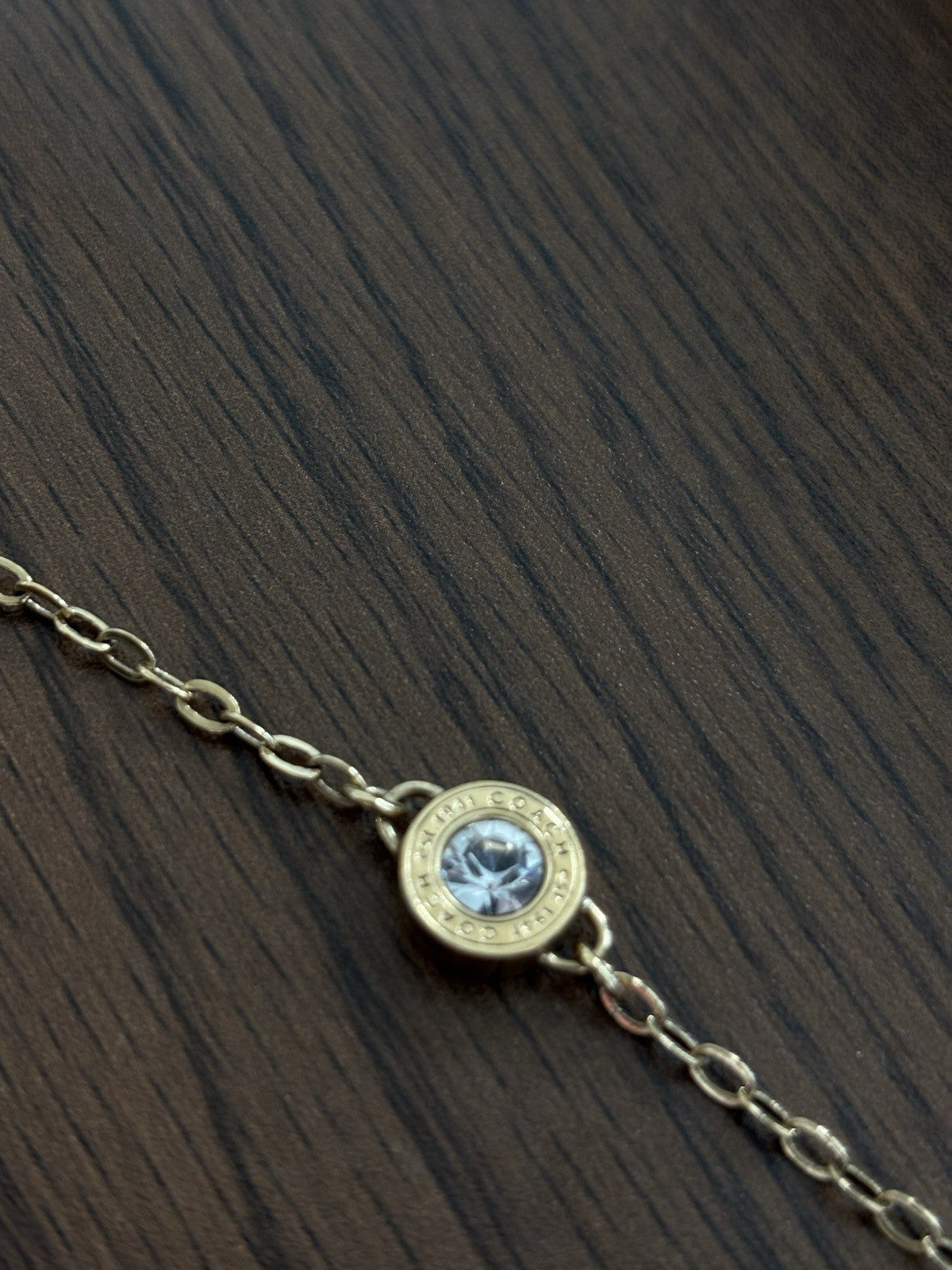 Great COACH Vintage Signature C Gold Plated Crystal Mix Chain Logo Long Necklace